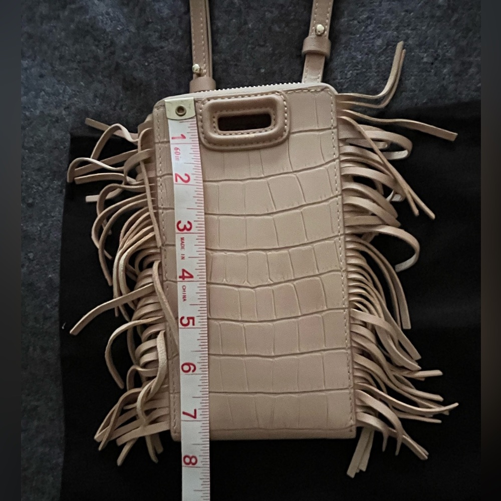 Maje Beige Croc-Embossed Fringe Crossbody Bag - Picture 9 of 9